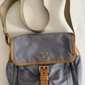 Prada Gray and Tan Messenger Crossbody Bag